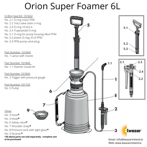 Kwazar Orion & XI6 Super Foamer Replacement Parts